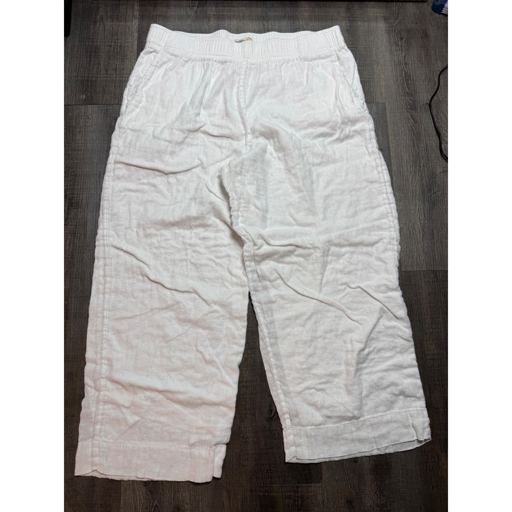 B&C California White 100% Linen Wide Leg Pants XL Elastic Waist Lined Pockets